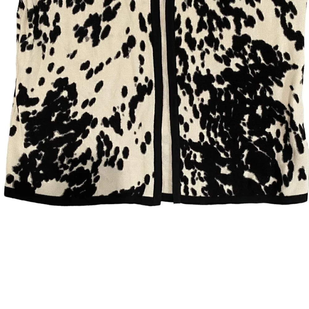 Chico's Women Cardigan Sweater Open Front Short Sleeve Cream Black Pony Print 2